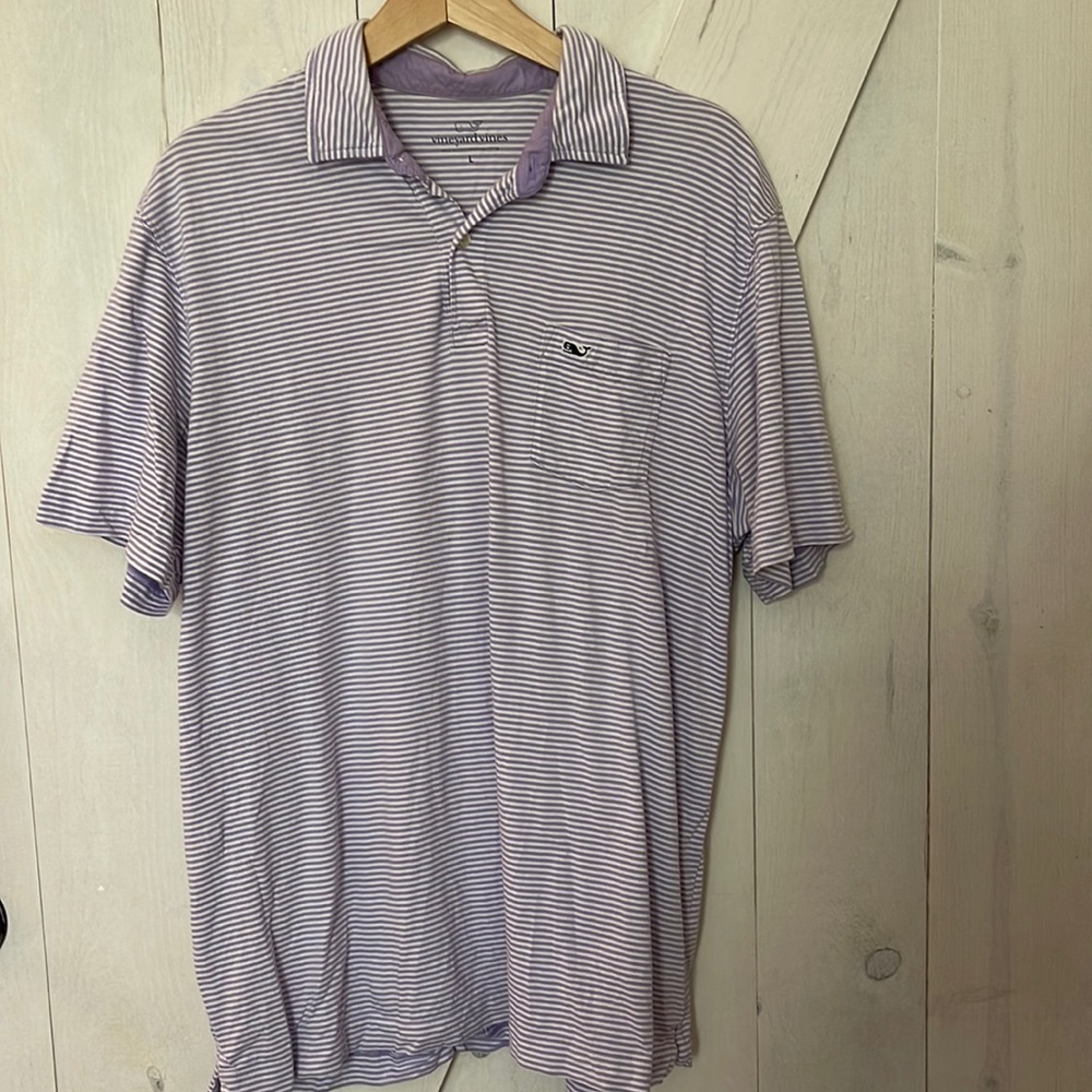 Vineyard VINES men’s purple and white stripe polo knit whale - Picture 2 of 4